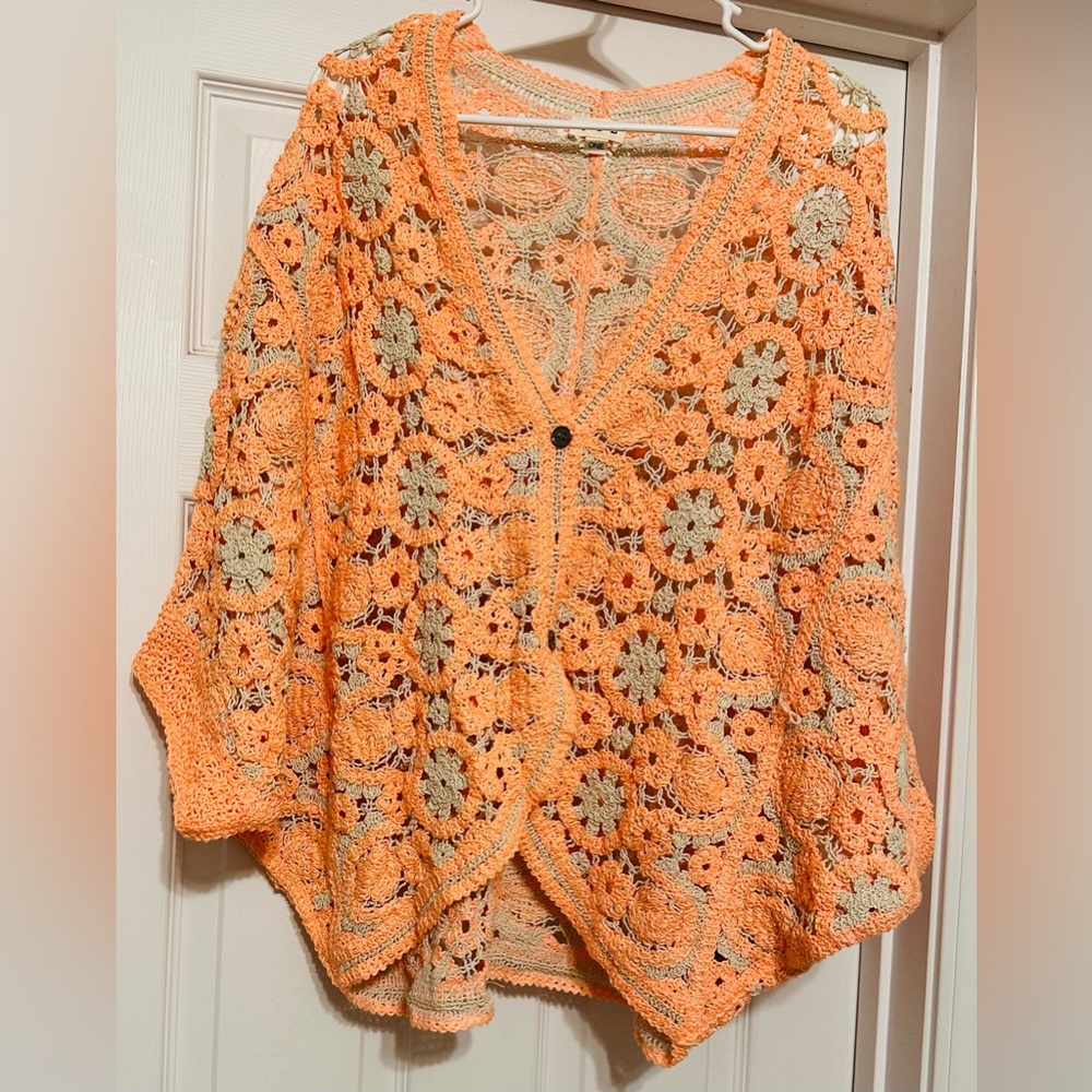 POL Orange and Cream Crochet Cardigan NWOT